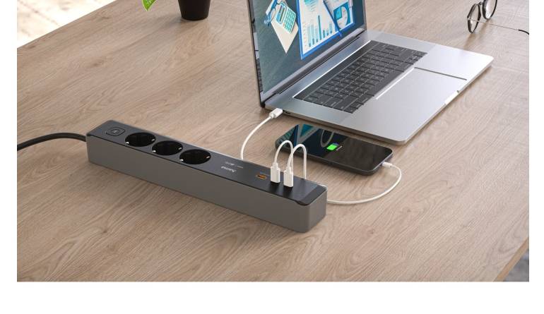 Produktvorstellung 3-fach Steckdosenleiste mit 100-W-USB-Lader von Hama - News, Bild 1